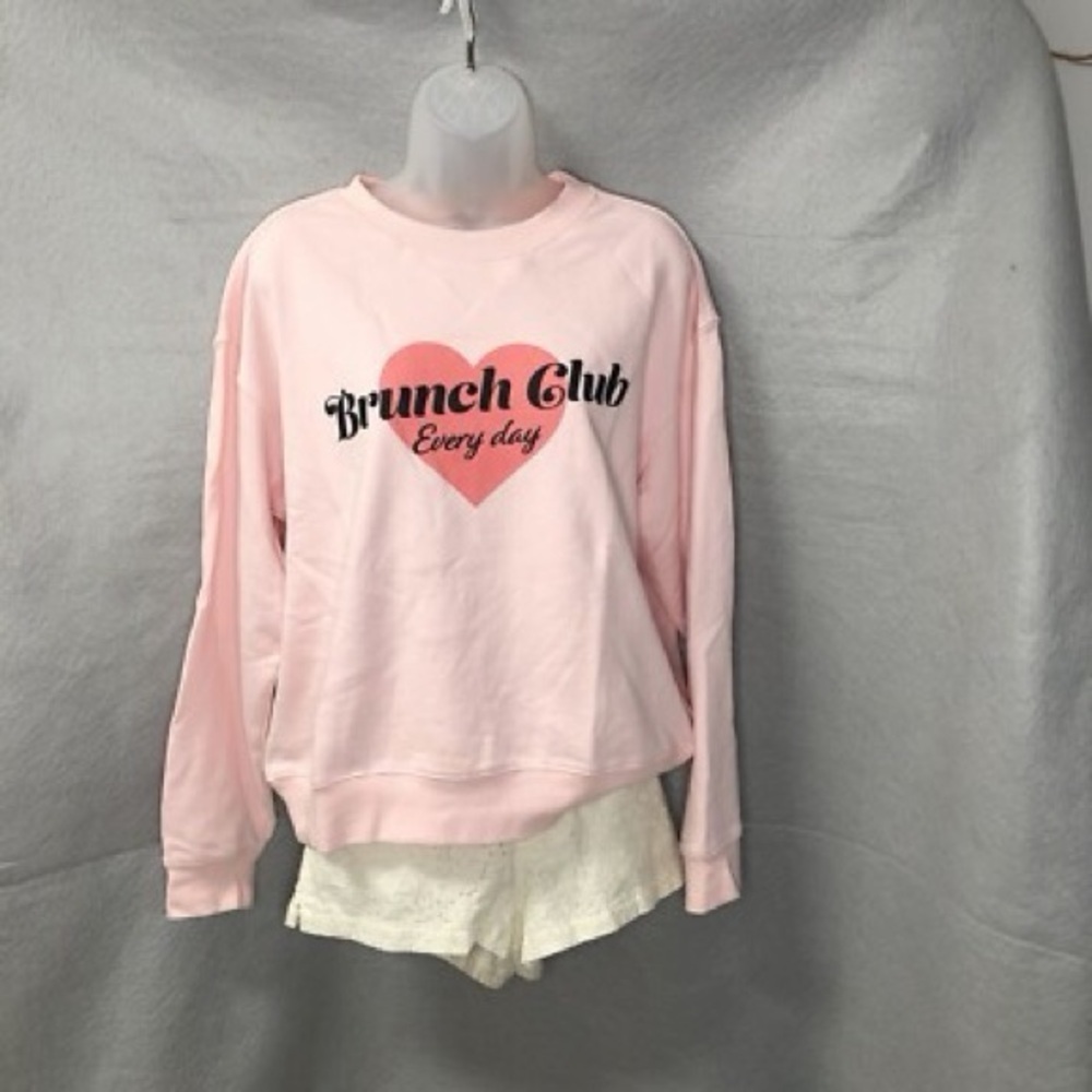 Wildfox Graphic Crewneck Brunch Club Oversized Sweatshirt Small Pink NWT